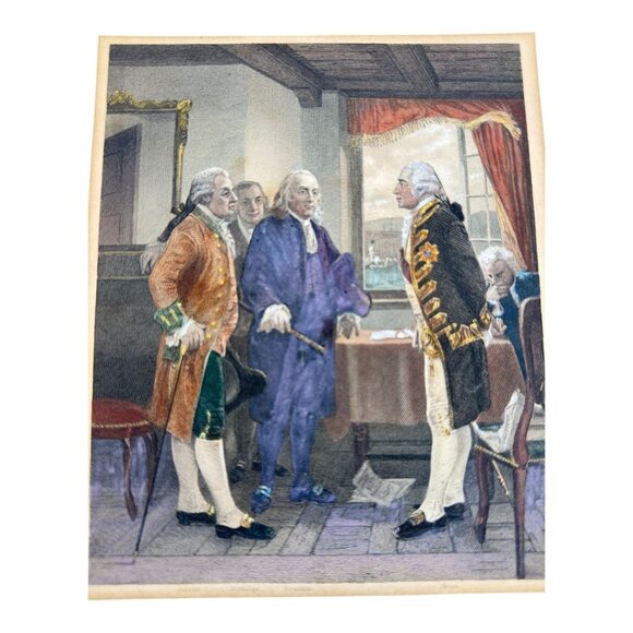 Interview Between Lord Howe & Congress Committee Hand-Colored Engraving c.1860s - Picture 4 of 4